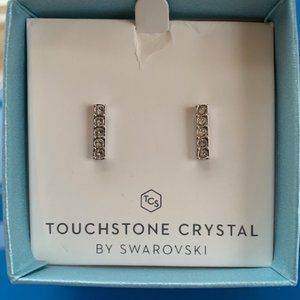 NEW Swarovski Touchstone Crystal Silver Pave Bar Earrings